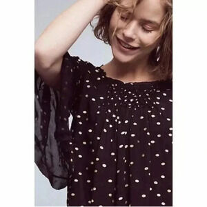 Floreat Anthropologie Everafter Black Metallic Gold Polka Dot Blouse Size Small